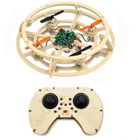 Gör-det-själv trädrönare byggsats, intelligent svävande flygning, 3 hastighetsinställningar, LED-lampor, fjärrstyrd quadcopter av trä för nybörjare och proffs, 148 x 148 x 51 mm