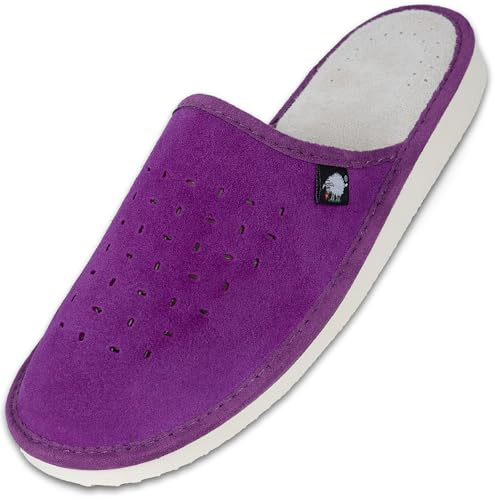 Suede Womens Slippers with Orthopeadic Insole, Size 4,5,6,7,8 UK (8 UK/42 EU, Purple)