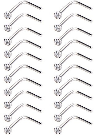 20pcs Value Set: packed with 20 identical clear crystal L shaped nose studs; You can switch styles daily to match different looks; Small nose studs are easy to misplace, abundant spares save you extra shopping trouble and keep you stylish all the time