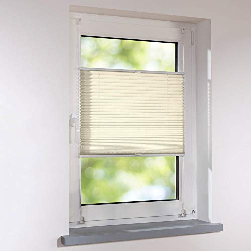 Plissee Faltstore verspannt - Klemmfix UNIVERSAL Faltrollo auf Maß ohne Bohren - 73 x 220 cm - creme