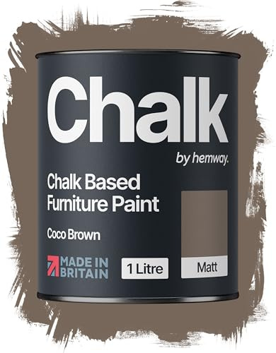 Hemway Chalk Based Furniture Paint, Coco Brown 1L, Matt Finish Shabby Chic, Chalk Paint Furniture & Walls, Quick Dry & 1 Coat