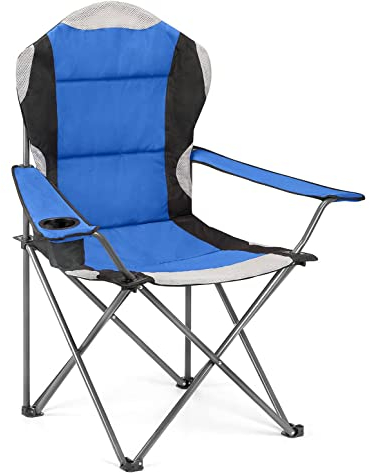 Hyfive Camping-Klappstühle, robust, gepolstert, mit Getränkehalter, hohe Rückenlehne, Blau