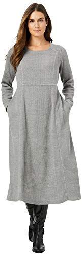 Woman Within Plus Size Thermal Knit A-Line Dress - 3X, Medium Heather Grey