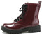 Soda Feste Stiefelette mit Stollensohle, Schnürschuh mit seitlichem Reißverschluss, Burgunderroter Lack, 37.5 EU