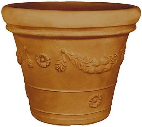 Decor Space Vaso Doppiobordo Festone rotondo in resina con decorazione per esterno Made in Italy (45 cm, Terracotta)