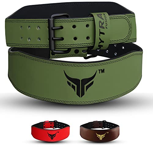 Mytra Fusion 10 cm läder tyngdlyftningsbälte ryggstöd fitnessträning rosa bälte (stor, grön)