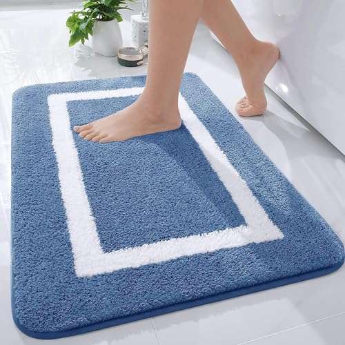Homaxy Badezimmerteppich Badematte rutschfest Waschbar Badteppich Weiche Mikrofaser Hochflor Badvorleger – 60 x 90 cm, Blau