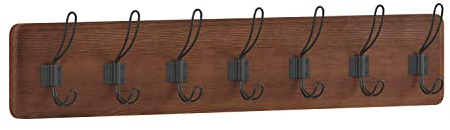 HBCY Creations Rustic Brown Solid Wood Wall Mounted Coat Rack with Shelf, 7 Hooks, 34 Long - Kitchen, Mudroom, Entryway, Bathroom - Includes Mounting Hardware, Coat Hanger, Dog Leash Hooks