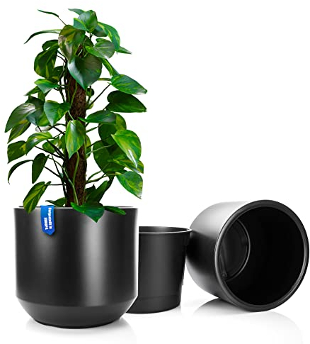 BigDean 2X Blumentopf Style ø 40 cm anthrazit mit herausnehmbaren Innentopf - wetterfester Blumenkübel aus bruchsicherem Kunststoff - Pflanzkübel groß Außen & Innen geeignet