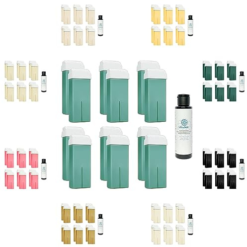 100 ml Roll-on fettlösligt hårborttagningsvax - påfyllning för handstyckevärmare rullvax vaxepilering 12 stycken - Aloe + gratis 100 ml Anyskin® olja efter vax