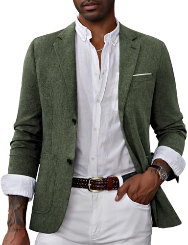 Mens Slim Fit 2 Button Blazer Notch Collar Suit Jacket Stretch Performance Sport Coat Olive Green