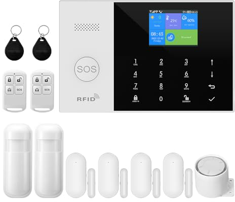 XNY Allarme Casa Wifi Per La Sicurezza Domestica, Allarme Casa Senza Fili Intelligente 2G con Controllo APP, Sensore Finestra Porta, Rilevatore di Movimento, Lavoro con Alexa (PG-105-2G-C)