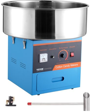 VEVOR Elektrische Zuckerwattemaschine, 1000 W Zuckerwattegerät, Kommerzielle Zuckerwattemaschine mit Edelstahlschüssel, Zuckerschaufel & Schublade, für Kindergeburtstage, Familienfeiern, Blau