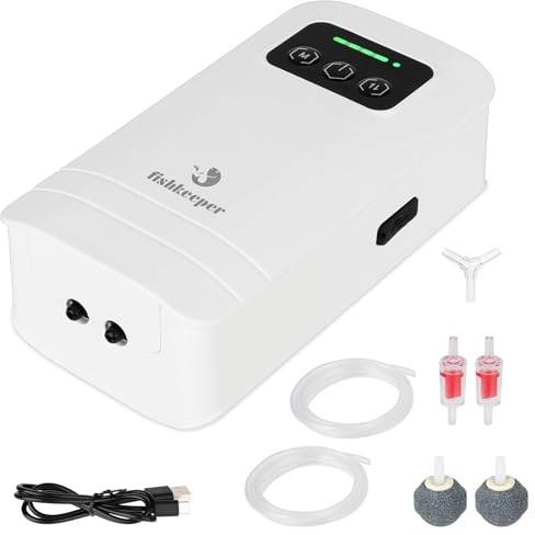 fishkeeper Battery Powered Aquarium Air Pump, USB Rechargeable Aerator Fish Tank Air Pump for 10-210 Gallons Portable Oxygen Pump for Outdoor Fishing, Power Outages and Emergency (6W 110GPH)