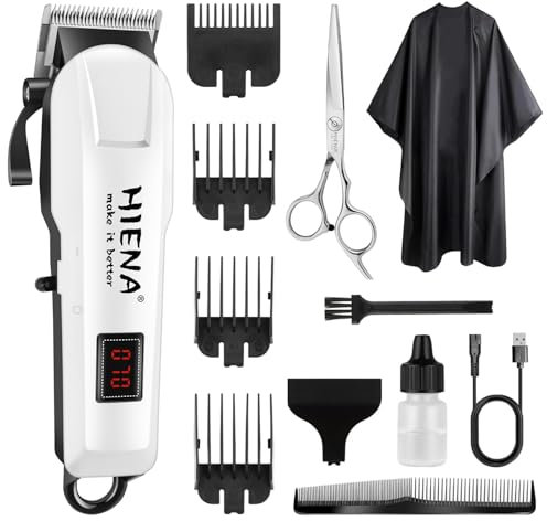 HIENA PRO Tondeuse à cheveux professionnelle pour homme, tondeuse de barbier sans fil, machine de coupe de cheveux électrique, tondeuse rechargeable par USB pour homme coupe de cheveux avec écran LED