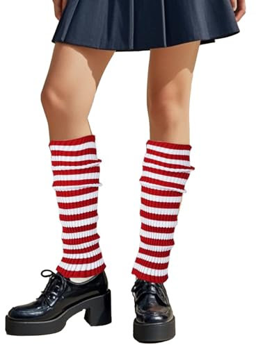 XDGBGFN Damen Beinstulpen Sockenbezüge aus Gewirken Elastisch Winter Beinwärmer Stulpen für Damen (Rot Weiß, Standard)