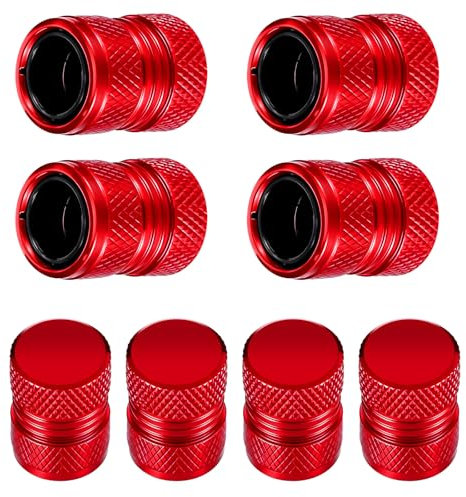 Red Valve Stem Caps, Ymapinc 8 Pack Aluminum Alloy Tire Valve Stem Caps Set Tyre Air Valve Caps Universal for Cars Trucks Motorcycles SUVs and Bikes
