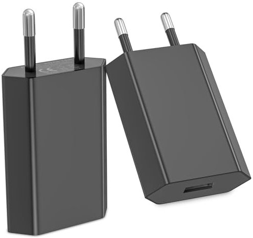 Chargeur USB 2-Pack Alimentation USB Connecteur de Charge 5V-1A Adaptateur Universel Prise de Courant Adaptateur Secteur Compatible avec iPhone Xiaomi Samsung Huawei,téléphone Portable-Noir