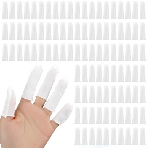 Ptwola 100 Pcs Finger Sleeves Finger Cot Cloth Finger Toe Sleeves Fingertips Protective Cover Comfortable and Breathable Absorb Sweat Thumb Protector (White)