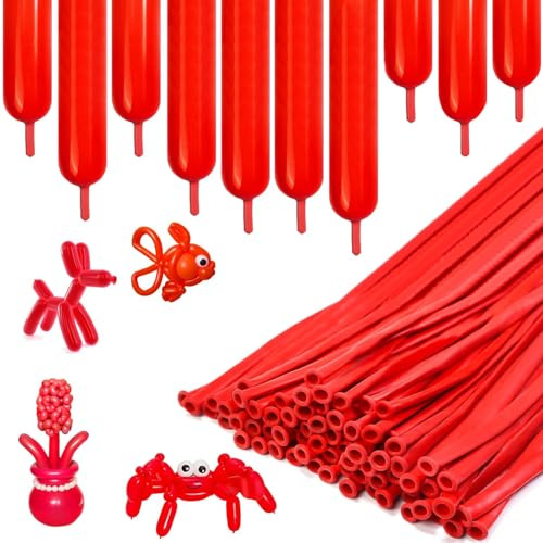 Modelleringsballonger, 100 stycken, röd, lång latexballong, djurballonger, 260 Q latex, långa ballonger för födelsedag, julfest, bröllop, festdekoration (röd)
