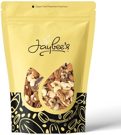 Jaybee’s Raw Deluxe Mixed Nuts Unsalted 3 Pound – Almonds, Cashews, Pecans, Walnuts, Brazil Nuts & Macadamias – Natural Fresh Variety in Resealable Bulk Bag