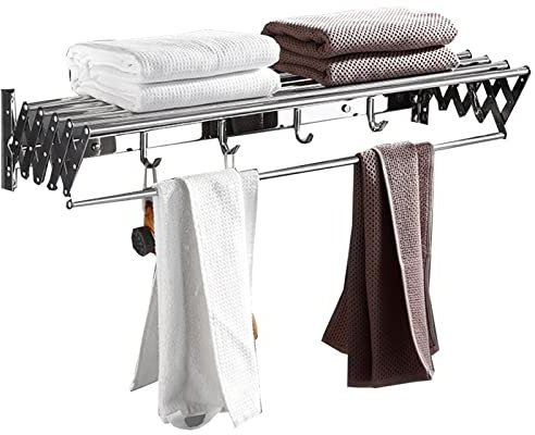 Barre Porte-Serviettes Murale Extensible en Acier Inoxydable, 5 Barres, Pliable, pour l'intérieur et l'extérieur, compacte (Argent 70 cm)