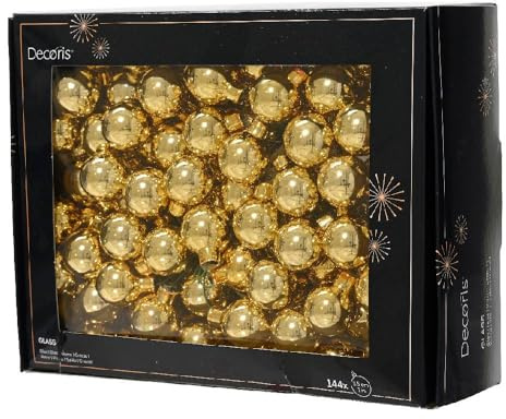 Box 144 Palline di Natale in Vetro Lucido Oro Chiaro in Grappoli da 12, Ideali per Alberi, Ghirlande e Allestimenti Festivi Eleganti 2,5cm - Varzi dal 1956