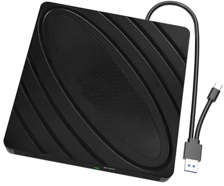 AYJYZHIAG Unidad óptica Externa de BLU-Ray, grabadora 3D portátil, Reproductor CD y DVD RW for Ordenador, PC, Windows 10, 11 Mac