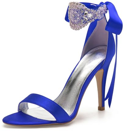 EICOFF Zapatos de Novia con Perlas Cristal Mujer Sandalias de Fiesta con Tacón Alto de Aguja Punta Abierta Zapatos de Boda Fiesta Vestido,Azul,40 EU