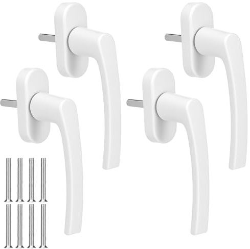 QWORK® Juego de 4 manillas para ventana, color blanco, totalmente metálicas para puertas de balcón y patio, con eje de 35 mm de longitud