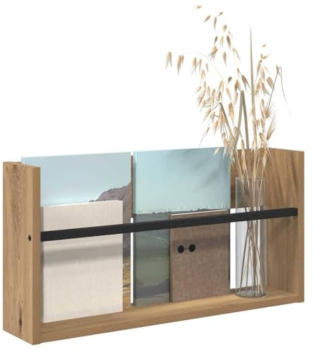 Tomostar Porte-revues Mural, Porte Support Revues Journaux Document Porte-Magazines Porte-Journaux Étagère à magazines Chêne artisanal 60 x 12 x 30 cm