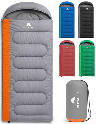 Voyager Sleeping Bag for Adults – Lightweight & Compact, Waterproof, 3-4 Season Warm & Cold Weather, Machine Washable, Ideal for Camping, Hiking & Backpacking, 220x30x80cm