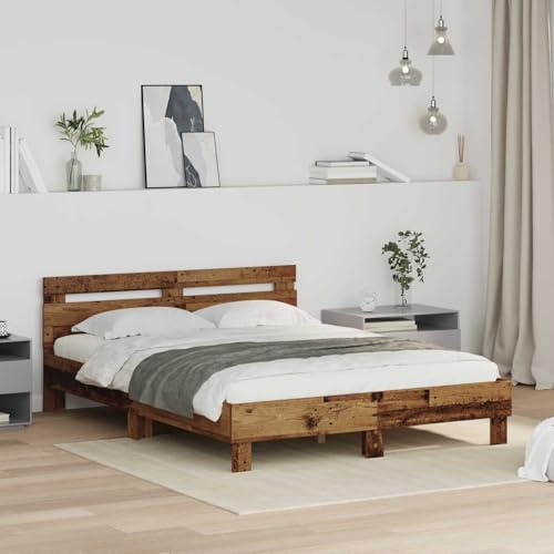 Teenpull Estructura de Cama Madera Vieja 120 x 200 cm, Cama somier con cabecero, Base lecho Estable, Soporte para colchón, Montaje para Dormitorio Interior y Descanso Diario