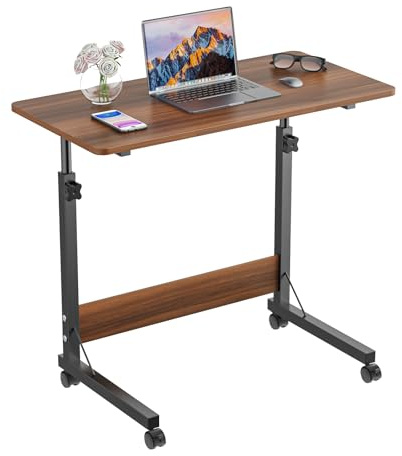 Willonin Höjdjusterbart laptopbord, datorbord, PC-bord, soffbord, vårdbord, sidobord med hjul, 80 x 40 x 69–89 cm, valnöt