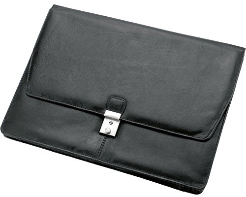 ALASSIO 41021 - Collegemappe TISSANO A4, Konferenzmappe aus Nappaleder, Dokumentenmappe in schwarz, Aktenmappe abschließbar, Konferenztasche mit großem Hauptfach, Mappe ca. 28 x 39 x 2 cm