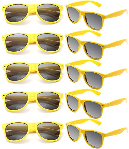 FSMILING 10 Stück Unisex Party Sonnenbrille Pack 80er Retro Plastik Sonnenbrille Gelb Partybrillen Für Herren Damen