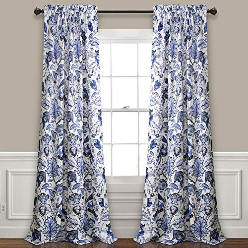 Lush Decor Cynthia, set di tende oscuranti giacobiche per soggiorno, sala da pranzo, camera da letto, 241,3 cm, coppia di pannelli, blu