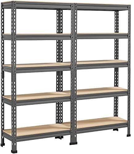 Yaheetech 5 hyllor, förvaringshyllor metall, tunga hyllor, 1 500 kg, lastkapacitet, källarhylla, plug-hylla, hyllsystem, 140 x 30 x 150 cm/mörkgrå