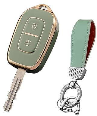 HIBEYO Car Key Case Fits Renault Key Cover Silicone Protective Case for Renault Dacia Logan Duster Kid Sandero Laguna Car Key with Key Fob 2 Buttons Car Accessories Green