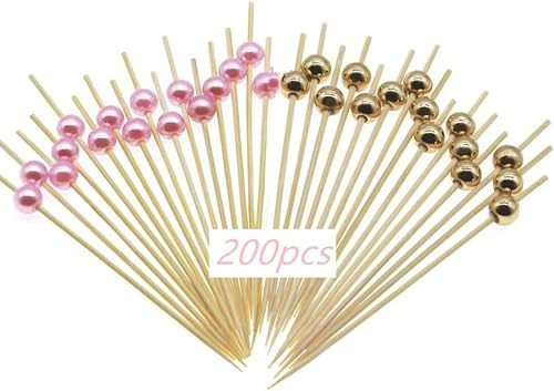 Palillos de cóctel, 200 unidades, color perla, palillos de dientes, para bares, fiestas de carnaval y cumpleaños, brochetas de frutas, decoración de cócteles, caramelos y antipasti