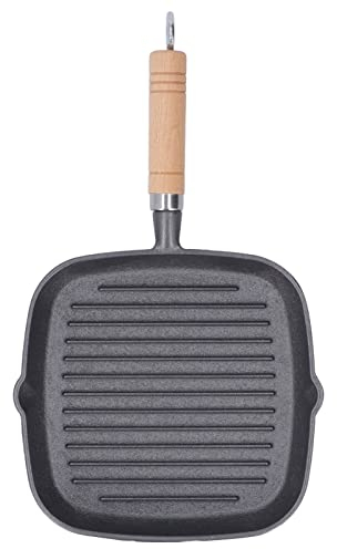 Wisecoco Gusseisenpfanne, 23x21x3cm Premium Grillpfanne Gusseisen Quadratische Grillpfanne mit Ausguss und Griff, Steakpfanne Vielseitige Grillplatte für Gasgrill, Ideal zum Camping und Garten