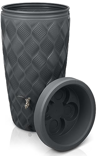 YourCasa Regentonne 240 Liter [Seabreeze] Regenfass Frostsicher aus Kunststoff mit Wasserhahn - Regenwassertonne - Wasserfass Regenwassertank Wassertonne für Garten (Anthrazit Mit Wasserhahn)