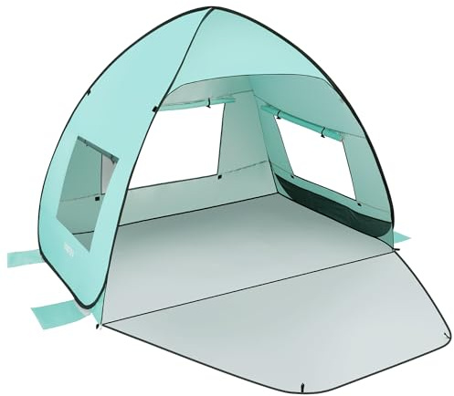 TOBTOS UPF 50+ Easy Pop Up Beach Tent 3-4 Person Sun Shelter Instant Automatic Beach Shade, Portable Sunshade with Extendable Floor (Mint Green)