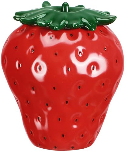 Ciieeo Strawberry Shaped Ceramic Tea Canister with Airtight Lid for Kitchen Storage Compact 4.5 Inch Portable Jar for Loose Tea Nuts Sweets and Home Decoration