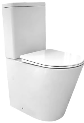 Novo BATH, Inodoro Blanco, Wc Inodoro COMPLETO, Retrete para Hogar, Sistema RIMLESS ANTIBACTERIA, Tapa Dura Extrafina AMORTIGUADA, Salida Dual
