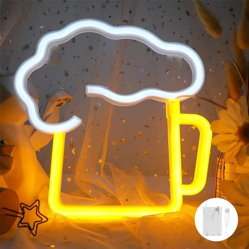 Gebiuhoo LED Leuchtreklame Bier Bar Neon Sign Deko Neonlicht Zeichen Licht Neon Lampe mit 2 Haken Bar Zubehör für Bar Pub Nachtclub Store Weihnachten Festival Party Sign Batterie Oder USB Powered