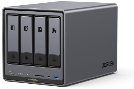 UGREEN NASync DXP4800 Plus 4-Bay Desktop NAS, Intel Pentium Gold 8505 5-Core CPU, 8GB DDR5 RAM, 128G SSD, 1 * 10GbE, 1 * 2,5GbE, 2*M.2 NVMe-Steckplätze, 4K HDMI, Network Attached Storage (Diskless)