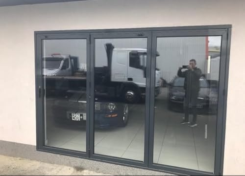 Aluminium Bifold Doors | 3 Panels Folding Left or Right | 2400mm Wide x 2100mm high | T2 (Without Blinds, Grey)