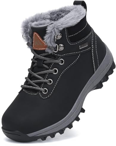 Mishansha Bottine Garçon Imperméable Neige Chaussures Fille Antidérapantes Bottes Enfant Hiver Chaussures Neige Fourrées Bottines Randonnee Noir,Gr.32