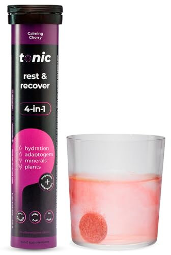 Tonic Health Rest and Recovery Effervescent Tablets - 300mg Elemental Magnesium, Ashwagandha, Lemon Balm - No Sugar, Magnesium Glycinate - Relax and Recharge, Calming Cherry 20 Count